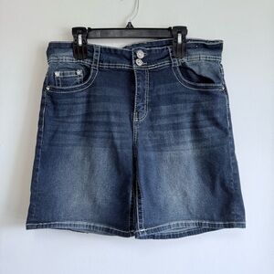 Gemma Rae Boho Embroidered Feather Denim Shorts Dark Wash Plus Size 16W Western